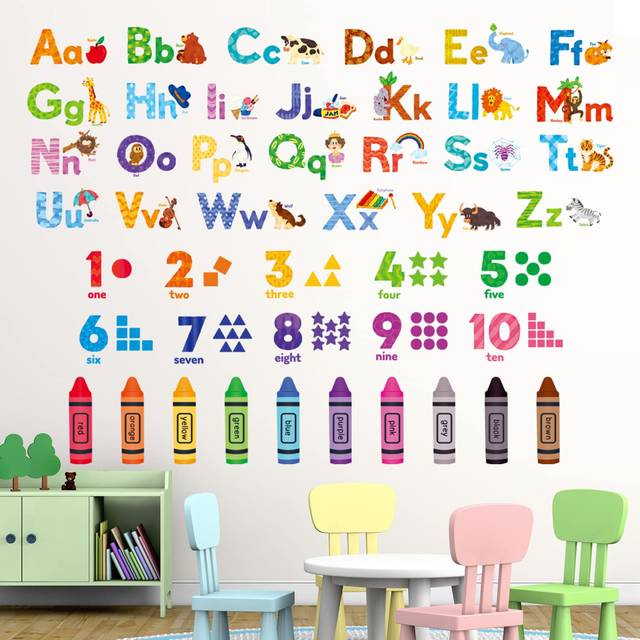 DS-8044 Learning Alphabet Numbers Color Wall Stickers ABC Animal Educational Decals for Kids Bedroom Nursery Living Room Art Home dÃ©cor letters abc