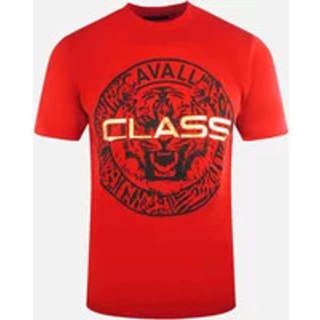 Cavalli Class Mens Circular Tiger Design Red T-Shirt Cotton - Size Large