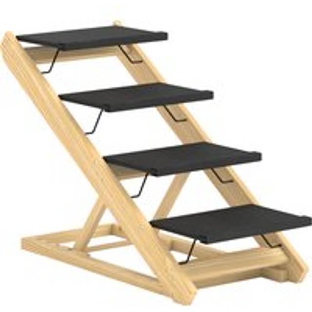 Pawhut Adjustable Dog Steps Dog Ramp, 4-step Non-slip Pet Stairs For Large Sized Dogs, Foldable Dog Stairs For Bed Sofa