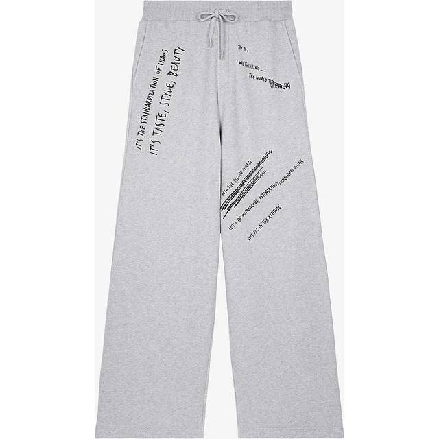 The Kooples Mens Stone Grey Slogan-print Wide-leg Cotton Jogging Bottoms Xl - STONE GREY