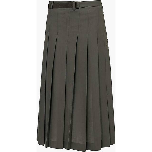 Sacai Womens Khaki All-over Pleats Asymmetric Woven Midi Skirt M - KHAKI