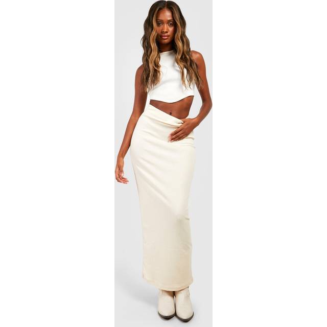Womens Cotton Rib Maxi Slip Skirt - Beige - 10, Beige