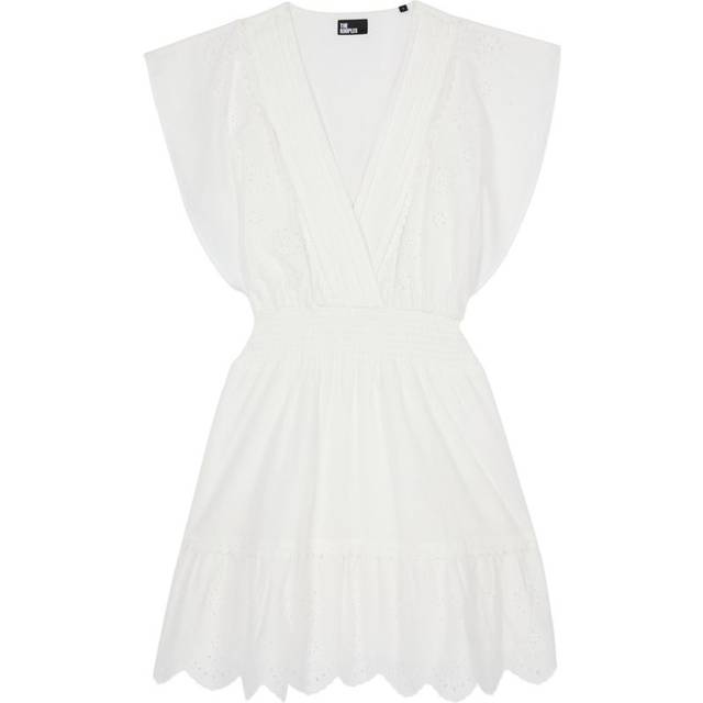 The Kooples Womens White V-neck Smocked-waist Cotton Mini Dress Xs - WHITE