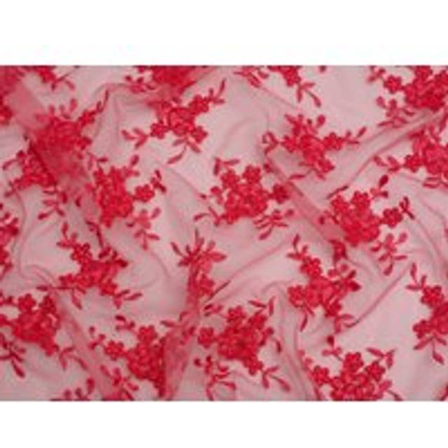 Minerva Core Range Embroidered Tulle Lace Fabric Coral
