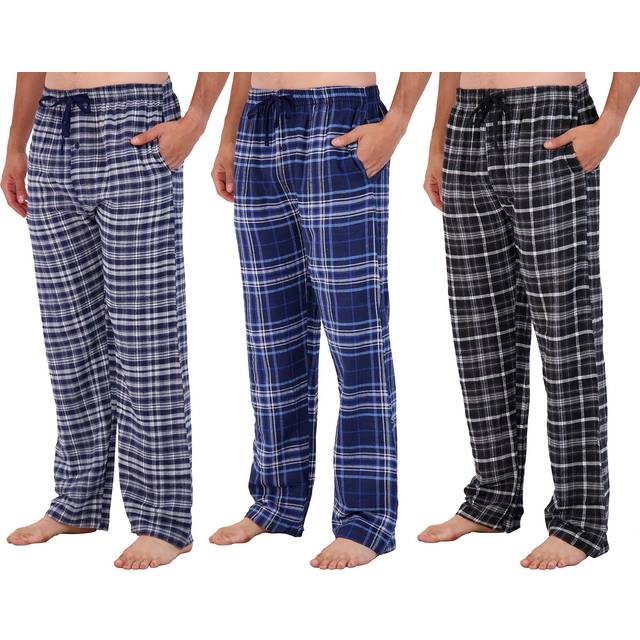 3 Pack: Mens Big & Tall King Size Pajama Pants cotton Super Soft Pajamas Men Flannel Bottoms Fleece Buffalo Plaid Pj Lounge Pants Sleepwear Pijamas Pa