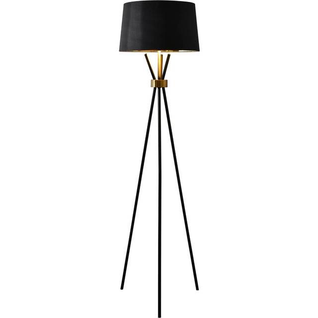 Camden Black Round Metal and Fabric Floor Lamp