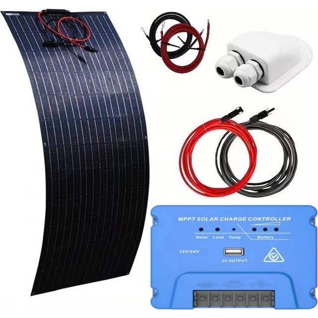 Solpanelspaket med 150W flexibel solpanel och MPPT regulator, husbil - husvagn - båt