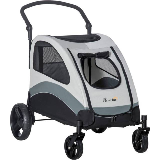 PawHut Dog Stroller Pet Pushchair Buggy Pram W/ 4 Wheels Safety Leash - Grey | TJ Hughes