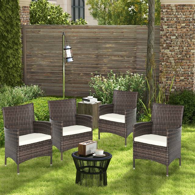 Outsunny 4 PC Outdoor Rattan Armchair Wicker Dining Chair Set for Garden Coffee, Brown