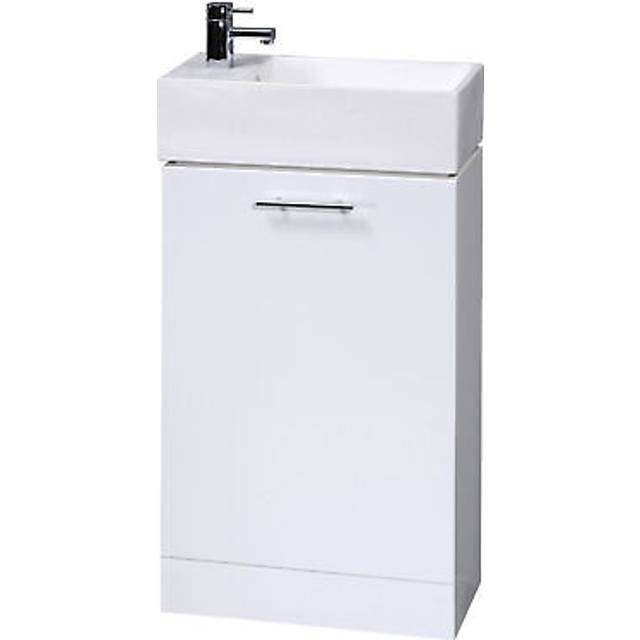 One Door Cloakroom Vanity Basin Unit - 480mm - Gloss White