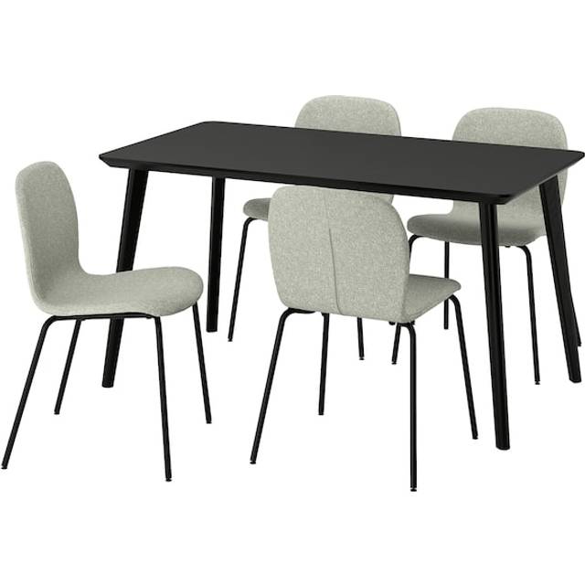 LISABO / KARLPETTER bord och 4 stolar, svart/Gunnared ljusgrön svart, 140x78 cm