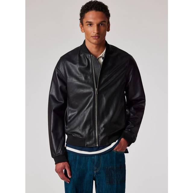 PS by Paul Smith Black Zip Leather Bomber Jacket - 79 Blacks - S