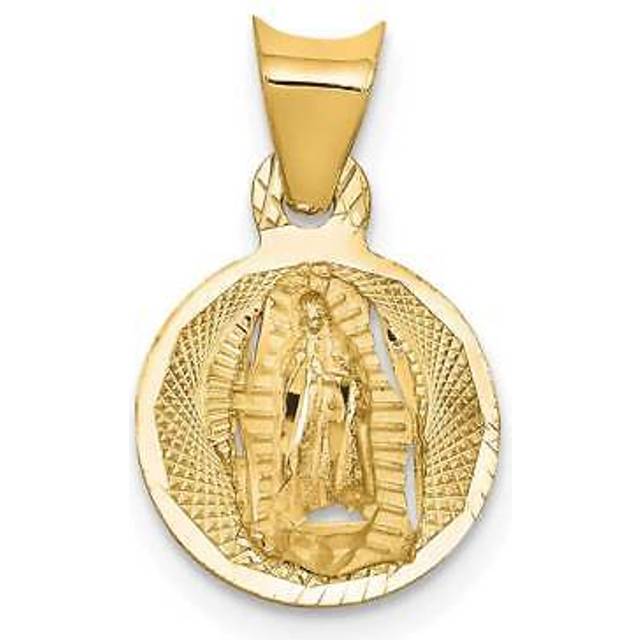 Quality Gold K5629 14K Yellow Gold Polished Diamond-Cut Lady of Guadalupe Circle Pendant