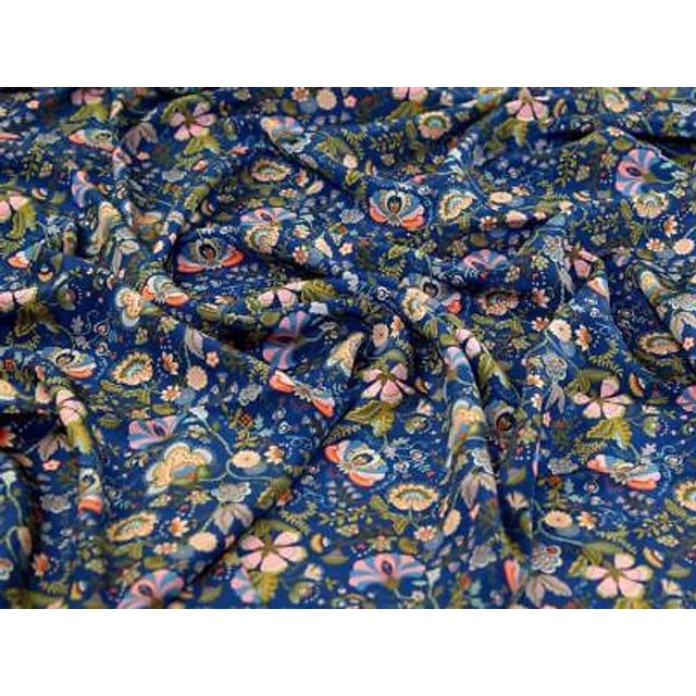 Liberty London Mabelle Hall Kensington Silk Crepe de Chine Fabric Deep Blue