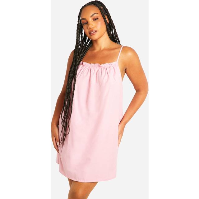 Womens Plus Cotton Poplin Strappy Nightie - Pink - 18, Pink