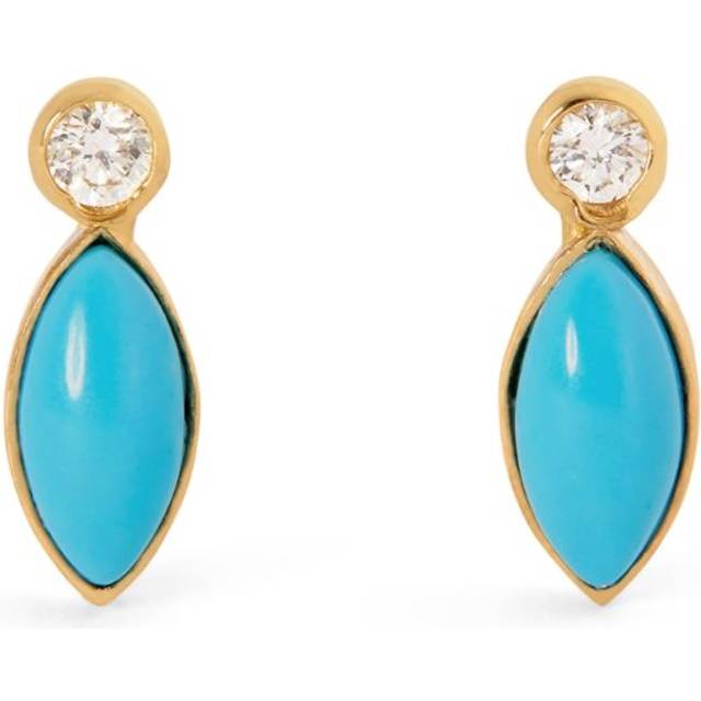 Jennifer Meyer Yellow Gold, Diamond and Turquoise Marquise Earrings - One size
