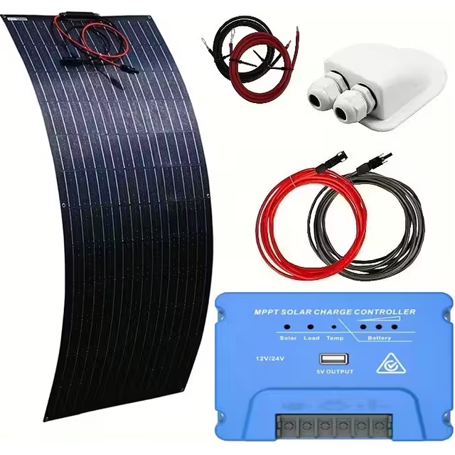 Solpanelspaket  med 100W flexibel solpanel och MPPT regulator, husbil - husvagn - båt