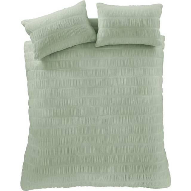 Seersucker Duvet Cover Set with Pillowcases - Sage (Super King Duvet Cover + 2 Standard Pillowcases)