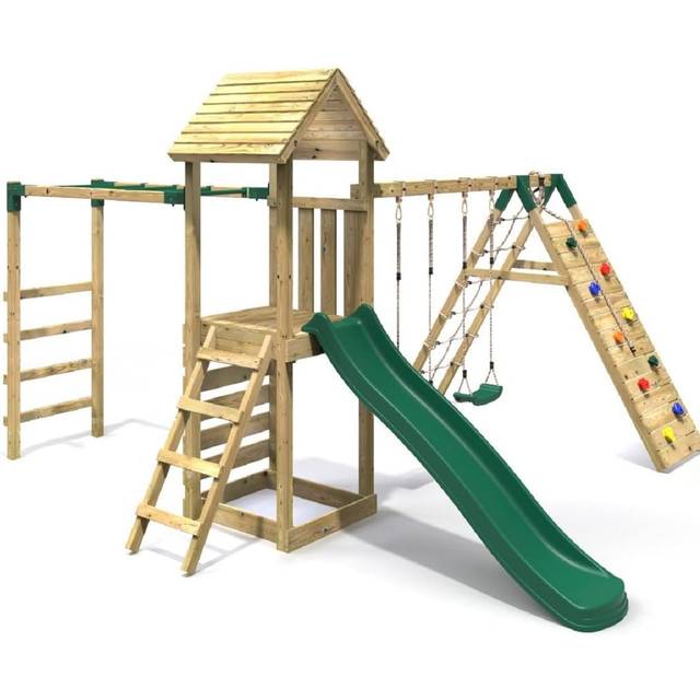 Wooden Climbing Frame with Swings, Slide, Up & over Climbing wall and Monkey Bars - Dolomite - Rebo