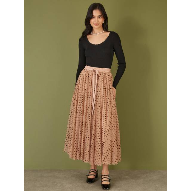 Yumi Womens Brown Mesh Heart Print Tulle Skirt - Nude - Size 16 UK