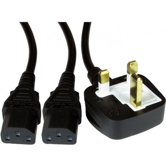 OcUK Value 2m UK Plug to 2x C13 Kettle Lead Mains Splitter Cable