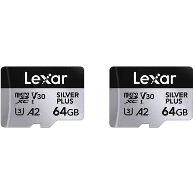 Lexar Silver Plus 64GB UHS-I V30 (205MB/s) microSDXC - Twin pack - Sliver