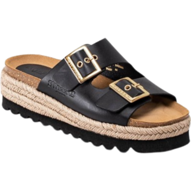 Sweeks - Sonja - Svarta slip in sandaler med repklädd sula storlek 37 - Black Gold (37)