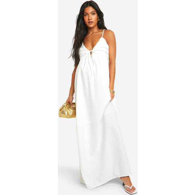 Womens Maternity Linen Look Strappy Maxi Dress - White - 8