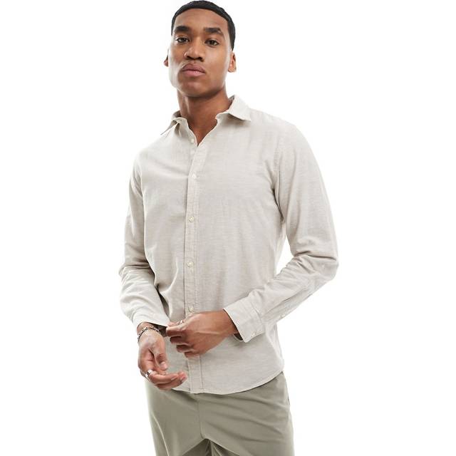 Jack & Jones – Beige skjorta i linnemix-Naturlig