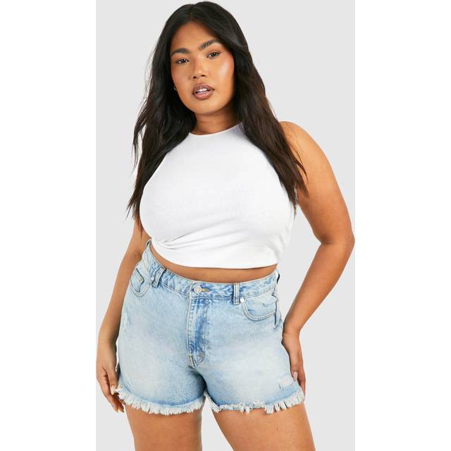 Womens Plus Distressed Denim Mom Short - Blue - 28, Blue