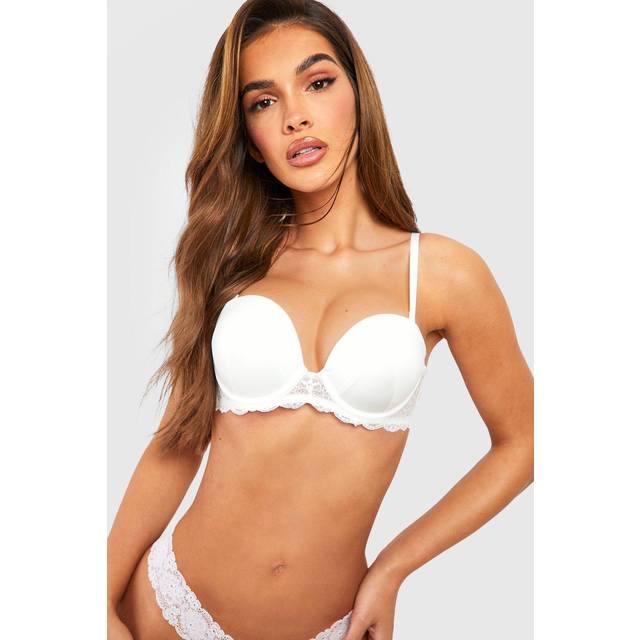 Womens Satin Super Push Up Strapless Bra - White - 32D, White