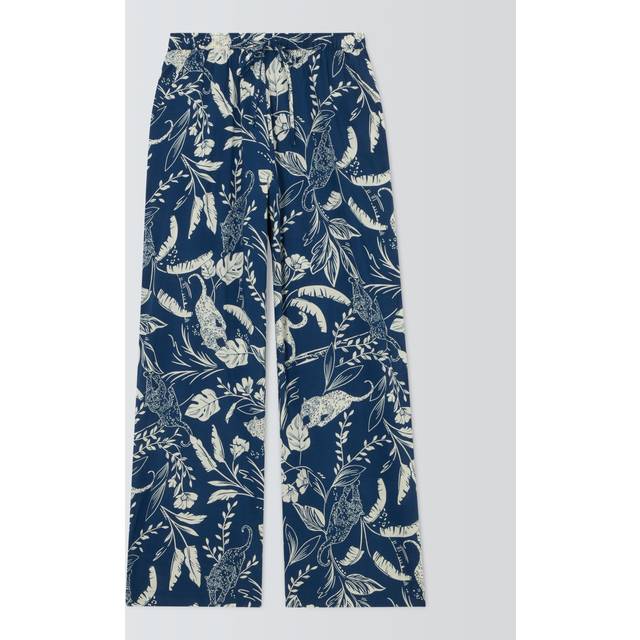 John Lewis Botanical Leopard Cotton Modal Blend Pyjama Bottoms, Navy Peony/Ivory