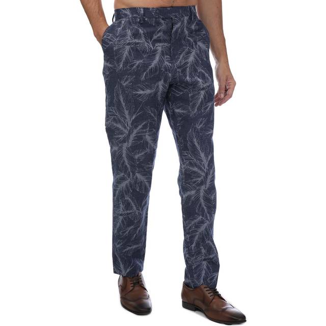 Ted Baker Mens Postot Cotton Linen Printed Trousers in Navy Textile - Size 40W/32L