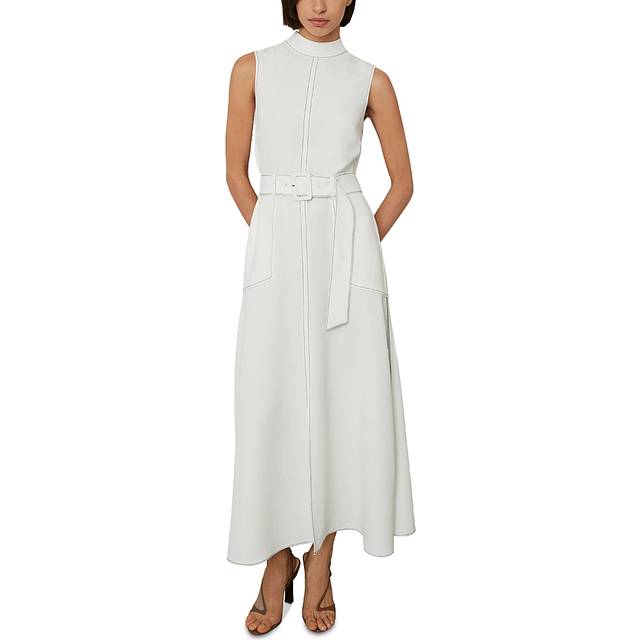 Reiss Womens Ivory Thora High-neck Belted-waist Crepe Midi Dress 6 - IVORY