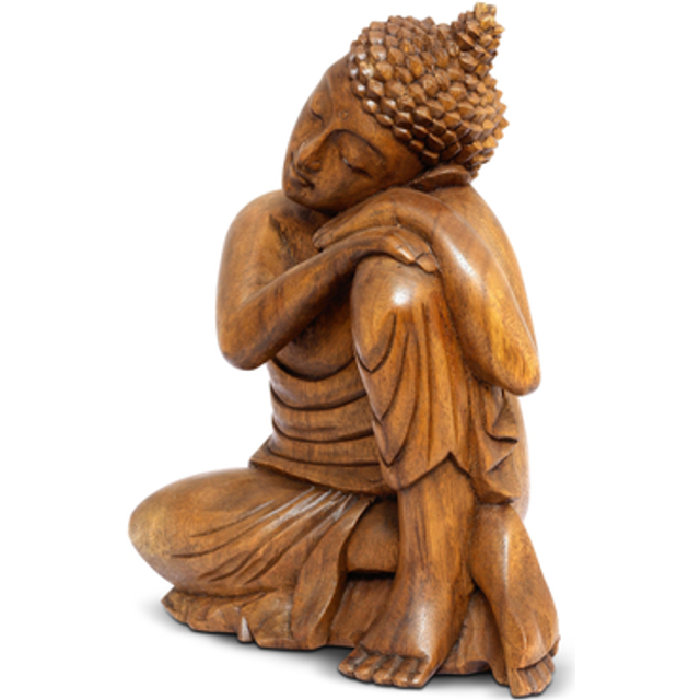G6 Collection 16 Wooden Serene Sleeping Buddha Statue Hand Carved Sculpture Handmade Figurine Decorative Home Decor Accent Handcrafted Art Traditional
