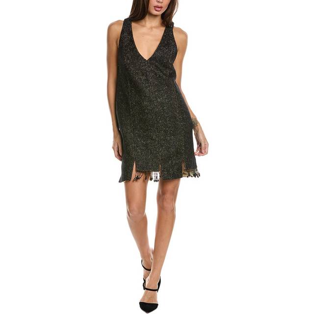 Ganni V-Neck Panel Wool-Blend Mini Dress