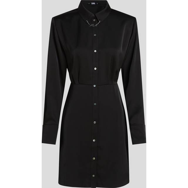 Karl Lagerfeld, Signature Satin Shirt Dress, Woman, Black, Size: 14
