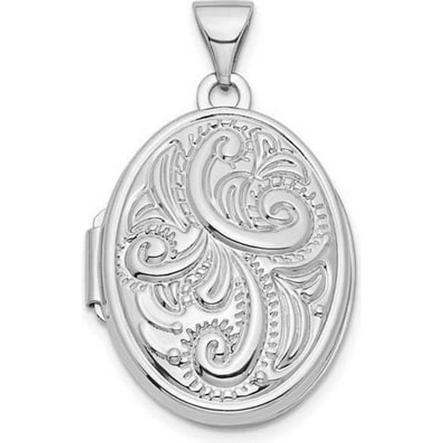 14K White Gold Swirl Design 21 mm Oval Locket Pendant