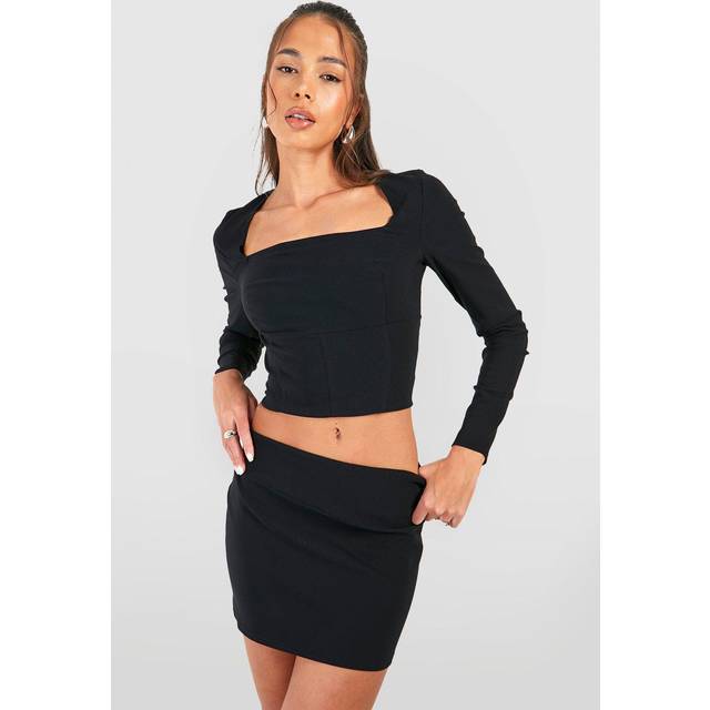 Womens Square Neck Corset & Mini Skirt - Black - 10