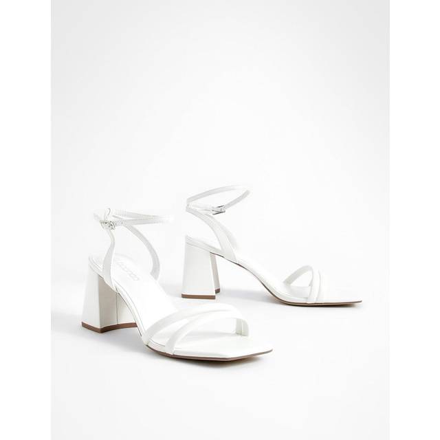 Womens Padded Strap 2 Part Mid Block Heels - White - 7