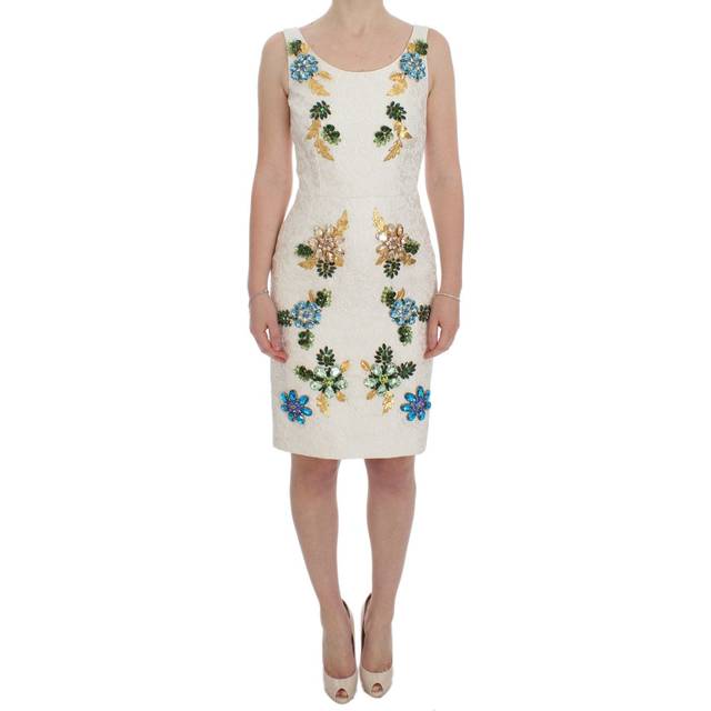 Elegant Floral Brocade Sheath Dress - IT40|S - White