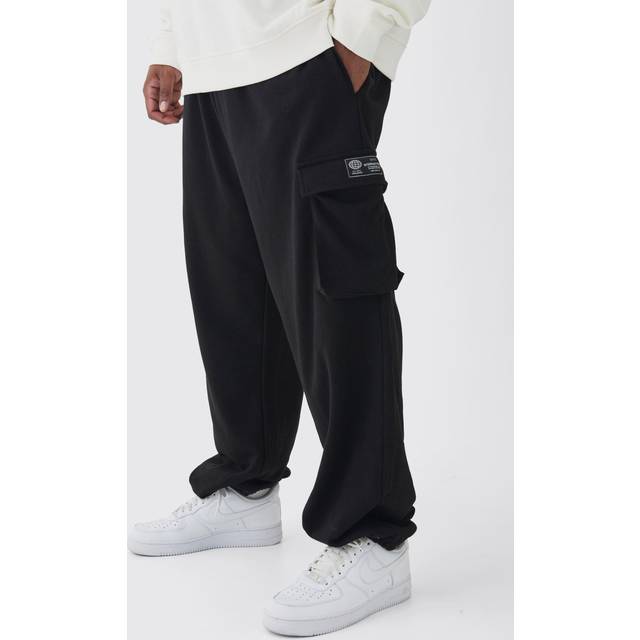 Plus Woven Tab Oversized Fit Cargo Joggers - Black - 4XL