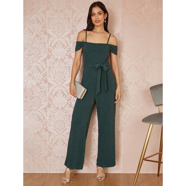 Yumi Sparkle Stretch Bardot Jumpsuit - Green - Size 14 - Yumi