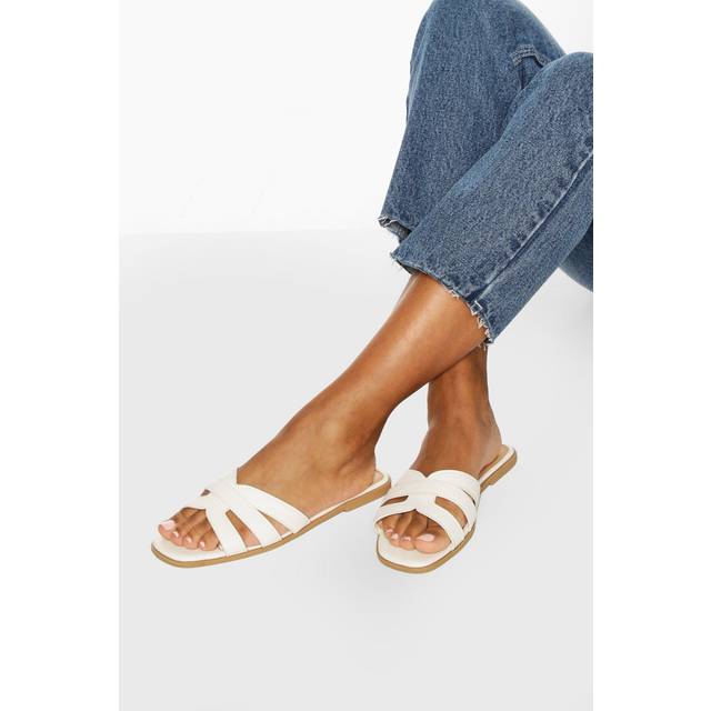 Womens Wide Fit Cross Strap Sliders - White - 7, White
