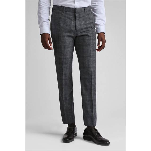 Zion Charcoal Text Check Slim Trousers - Grey - 42R