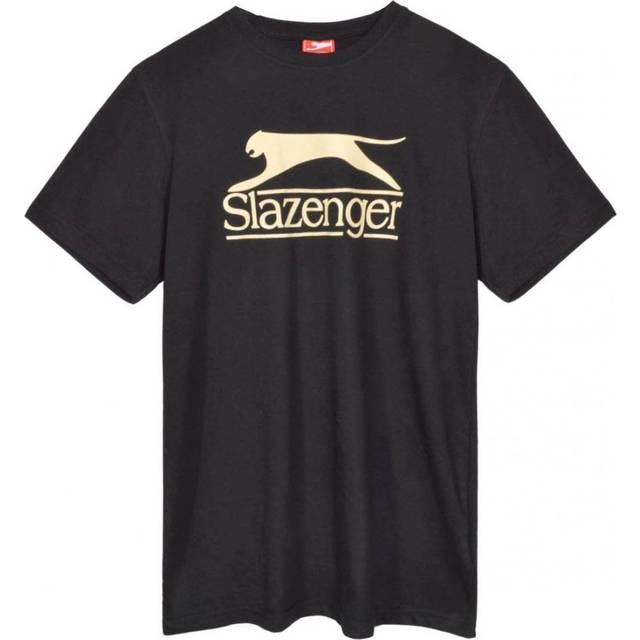 Slazenger Mens Vintage Style Cat Logo T-Shirt - Black Cotton - Size Small
