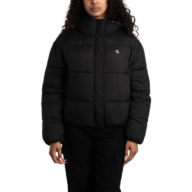 Jacket Calvin Klein Jeans Logo Short Hooded Puffer Jacket Black XL (XL)
