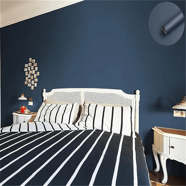 SHEIN 1 Roll Matte Dark Blue Contact Paper Self-Adhesive Removable PVC Wallpaper, Peel And Stick Wallpaper For Kitchen Bedroom Living Room Furniture, Renova