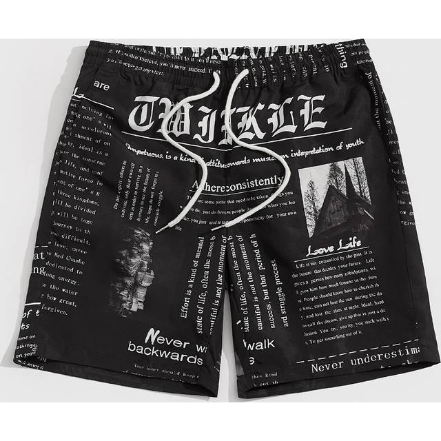 Manfinity Men Drawstring Waist Slogan Graphic Shorts Pattern I My Boyfriend