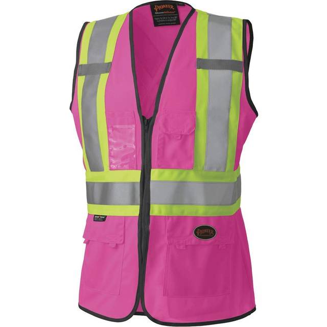 Pioneer Safety Vest for Women With Pockets - Hi-Vis Reflective Tape - For Construction - Pink